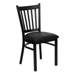 Emma and Oliver Vertical Back Metal Restaurant Dining Chair BlackVYL/BlackMetal