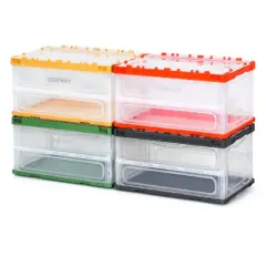 Set of 4 Multi-Purpose Stackable Storage Bins with Foldable Design Plastic Organizer Boxes with Lids