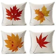 LEIOH Fall Decor Cotton Linen Leaves,Maple Leaf Autumn Decorations Cushion Covers 18 x 18 Inch Sofa Home Decor Throw Pillow Case for Bed Pillow Covers Set of 4