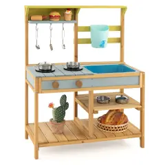Outdoor Kids Mud Kitchen Play-set with Faucet and Water Box