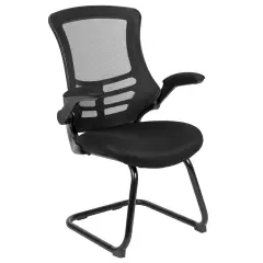 Emma and Oliver Mesh Sled Base Side Reception Chair with Flip-Up Arms-Office Waiting Room Black Mesh