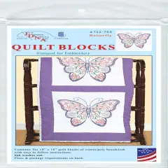 Jack Dempsey Stamped White Quilt Blocks 18"X18" 6/Pkg-Butterfly