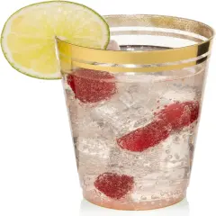 100 Premium 14oz Clear Glitter Gold Rim Plastic Cups