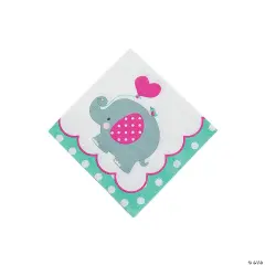 Birthday Pink Elephant Party Beverage Napkins 16 Pieces