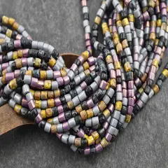 6/0 Aged Lavender Multi Picasso Bugle Tube Seed Bead Mix (21" Strand)