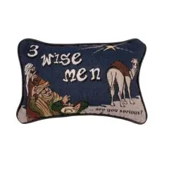 Simply Home 12" Brown and Navy Blue Three Wise Men Themed Christmas Tapestry Accent Indoor Throw Pillow