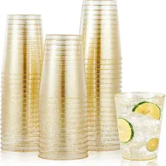100 Pack 12 oz Gold Plastic Cups - Disposable Heavy-duty Tumblers