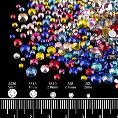 AB and Clear and Mixed Color Flatback Round Rhinestones Kit, Multi Size Glass Crystals Bead with Pickup Pencil and Tweezer for DIY Nail Art