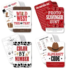 Big Dot of Happiness Western Hoedown - 4 Wild West Cowboy Party Games - 10 Cards Each - Gamerific Bundle