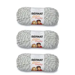 Bernat Softee Chunky Gray Ragg Yarn - 3 Pack of 100g/3.5oz - Acrylic - 6 Super Bulky - 108 Yards - Knitting/Crochet