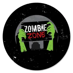 Big Dot of Happiness Zombie Zone - Halloween or Birthday Zombie Crawl Party Circle Sticker Labels - 24 Count