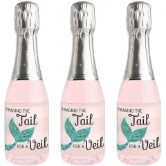 Big Dot of Happiness Trading The Tail For A Veil - Mini Wine & Champagne Bottle Label Stickers - Mermaid Bachelorette Bridal Shower Favor Gift - 16 Ct