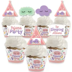 Big Dot of Happiness Pajama Slumber Party - Cupcake Decoration - Girls Sleepover Birthday Party Cupcake Wrappers and Treat Picks Kit - Set of 24