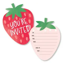 Big Dot of Happiness Berry Sweet Strawberry - Shaped Fill-In- Fruit Themed Birthday Party or Baby Shower Invitation Cards with Envelopes 12 Ct