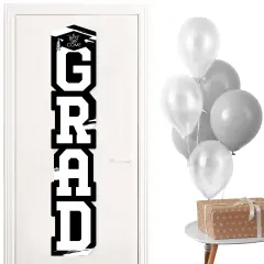Big Dot of Happiness Black and White Graduation Banner - Vertical Shaped Banner Decorations