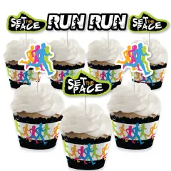 Big Dot of Happiness Set the Pace - Running - Cupcake Decor - Track, Cross Country, or Marathon Party Cupcake Wrappers & Treat Picks Kit - Set of 24