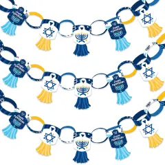 Big Dot of Happiness Hanukkah Menorah - 90 Chain Links and 30 Paper Tassels Decoration Kit - Chanukah Holiday Party Paper Chains Garland - 21 feet