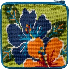 Bright Hibiscus Needlepoint Coin Purse Kit - Stitch & Zip Multicolor