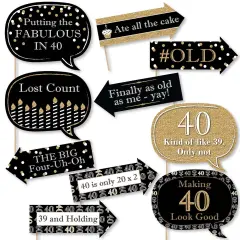 Big Dot of Happiness Funny Adult 40th Birthday - Gold - Birthday Party Photo Booth Props Kit - 10 Piece