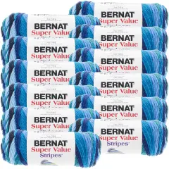 Multipack of 12 - Bernat Super Value Stripes Yarn-Oceana