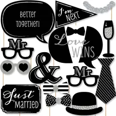 Big Dot of Happiness Mr. & Mr. - Silver - Gay Wedding Photo Booth Props Kit - 20 Count