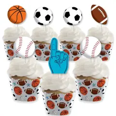 Big Dot of Happiness Go, Fight, Win - Sports - Cupcake Decoration - Baby Shower or Birthday Party Cupcake Wrappers and Treat Picks Kit - Set of 24