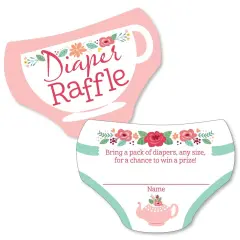 Big Dot of Happiness Floral Let's Par-Tea - Diaper Shaped Raffle Ticket Inserts - Garden Tea Party Baby Shower Diaper Raffle Game - Set of 24