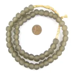 The Bead Chest African Recycled Glass Beads, 11mm - Full Strand Eco-Friendly Fair Trade Sea Glass Beads from Ghana Handmade Ethnic Round Spherical Tribal Boho Krobo Spacer Beads Groundhog Grey