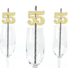Big Dot of Happiness Gold Glitter 55 Party Straws - No-Mess Real Gold Glitter Cut-Out Numbers & Decorative 55th Birthday Party Paper Straws - 24 Ct