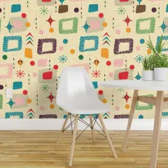 Peel & Stick Wallpaper 2FT Wide Retro 1950S Mod Atomic Mid Century Modern Era Geometric Stars Custom Removable Wallpaper by Spoonflower