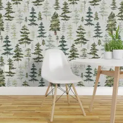 Pre-Pasted Wallpaper 2FT Wide Night Sky Forest Soft Gray Stars Woodland Trees Winter Custom Pre-pasted Wallpaper by Spoonflower