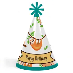 Big Dot of Happiness Let's Hang - Sloth - Cone Happy Birthday Party Hats for Kids and Adults - Set of 8 (Standard Size)