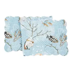 Meraki Island Quilted Reversible Blue Coastal Dining Table Runner