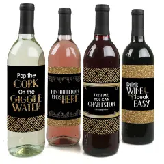 Big Dot of Happiness Roaring 20's - 1920s Art Deco Jazz Party Decorations for Women and Men - Wine Bottle Label Stickers - Set of 4