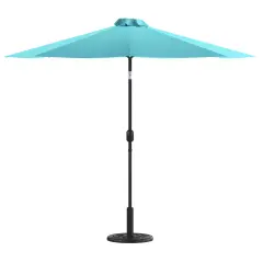 Merrick Lane Bali Patio Umbrella with Base - 9' Polyester Patio Umbrella - 30+ UV Protection - Waterproof Cement Base with 1.5" Diameter Aluminum Pole Teal