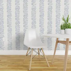 Peel & Stick Wallpaper 2FT Wide Blue Vines Leaf Cream Botanical Plants Leaves Coastal Nautical Seaweed Sky Baby Boy Custom Removable Wallpaper by Spoonflower