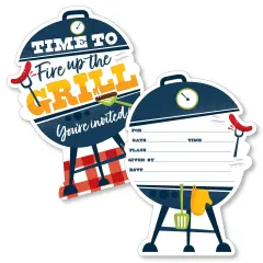 Big Dot of Happiness Fire Up the Grill - Shaped Fill-In Invitations - Summer BBQ Picnic Party Invitation Cards with Envelopes - Set of 12