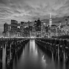 Manhattan skyline with rows of groynes in foreground, New York Poster Print byAssaf Frank - Item # VARPDXAF20160116415C02