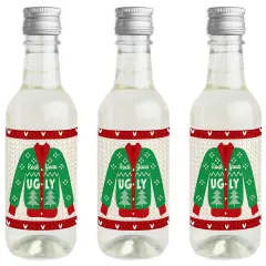 Big Dot of Happiness Ugly Sweater - Mini Wine & Champagne Bottle Label Stickers - Holiday and Christmas Party Favor Gift for Women and Men - Set of 16