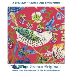 New William Morris Strawberry Thief Detail in Red Counted Cross Stitch Pattern