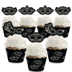 Big Dot of Happiness Masquerade - Cupcake Decoration - Carnival Mask Party Cupcake Wrappers and Treat Picks Kit - Set of 24
