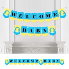 Big Dot of Happiness Ducky Duck - Baby Shower Bunting Banner - Blue Party Decorations - Welcome Baby