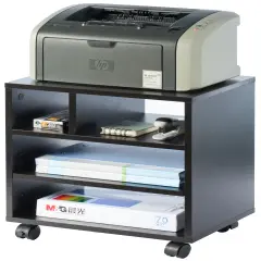 Wooden Office Storage Printer Stand with Wheels Black