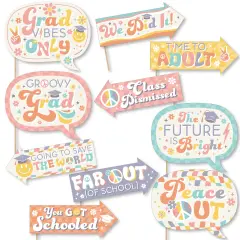 Big Dot of Happiness Funny Groovy Grad - Hippie Graduation Party Photo Booth Props Kit - 10 Piece