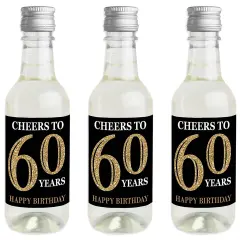 Big Dot of Happiness Adult 60th Birthday - Gold - Mini Wine & Champagne Bottle Label Stickers - Birthday Party Favor Gift for Women & Men - Set of 16