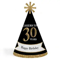 Big Dot of Happiness Adult 30th Birthday - Gold - Cone Birthday Party Hats for Adults - Set of 8 (Standard Size)