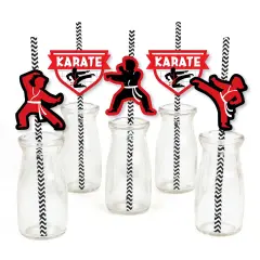 Big Dot of Happiness Karate Master - Paper Straw Decor - Martial Arts Birthday Party Striped Decorative Straws - Set of 24