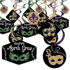 Big Dot of Happiness Mardi Gras - Masquerade Party Hanging Decor - Party Decoration Swirls - Set of 40