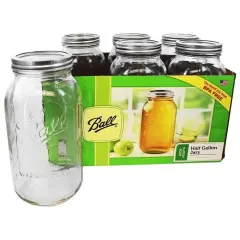 Ball Wide Mouth Half-Gallon Clear Glass Canning Jars Lids and Bands Pack of 6