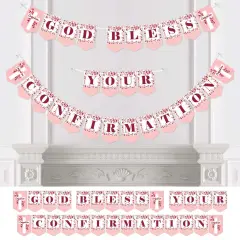Big Dot of Happiness Confirmation Pink Elegant Cross - Girl Religious Party Bunting Banner - Party Decorations - God Bless Your Confirmation